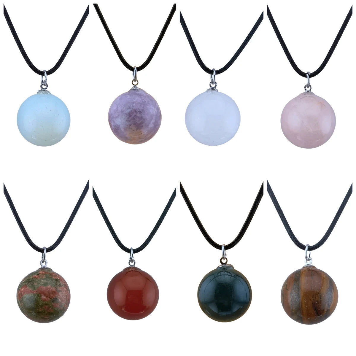 20mm Natural Crystal Sphere Pendant With Black Wax Cord, Round Gemstone Ball Chakra Healing Necklace Charms For DIY Jewelry Making & Friendship Gift