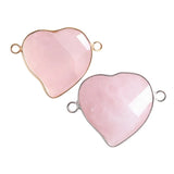 25mm Faceted Heart Gemstone Connector | Silver-Plated Brass Edge Double Loop Link for Jewelry Making