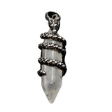 Natural Crystal Dragon Necklace Pendant • Antique Silver Dragon Wrapped Hexagonal Point Charm • Gothic Punk Healing Gemstone Amulet Jewelry