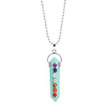7 Chakra Crystal Point Pendant, Natural Stone Double Terminated Crystal Wand Pendant Chakra Healing Jewelry