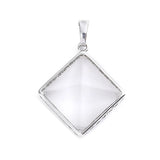 Natural Gemstone Square Pyramid Pendant 20mm Silver‑Plated Alloy Frame Reiki Chakra Healing Crystal Stone Pendant for DIY Necklace Jewelry
