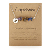 Zodiac Sign Crystal Necklace | Irregular Gravel Stone Pendant with Constellation Card for Women