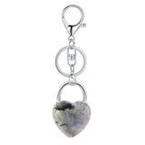 Natural Crystal Heart Lock Keychain, Peach Heart Crystal Bag Charm for Couples