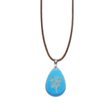Vintage Bohemian Resin Teardrop Necklace with Embedded Real Dried Flower, Brown Faux Leather Cord Pendant Necklace for Daily Wear