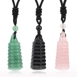 Natural Crystal Wenchang Pagoda Necklace | Carved Quartz Wisdom Tower Pendant | Rose Quartz Aventurine Obsidian Healing Protection Jewelry