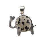 Lucky Elephant Crystal Holder Pendant • Retro Silver Animal Amulet with Natural Gemstone Sphere • Unisex Spiritual Wisdom Totem Jewelry Gift