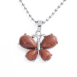 Natural Crystal Butterfly Pendant Teardrop Gemstone Silver‑Plated Alloy Charm Reiki Chakra Healing Stone Pendant for DIY Necklace Jewelry Making Bulk Wholesale