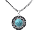 Retro Viking Rune Pendant Necklace - Stainless Steel Goldstone Amulet - Nordic Futhark Circle Jewelry for Men & Women