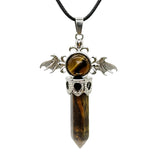 58×36mm Angel Wings Crystal Point Pendant | Natural Gemstone Hexagonal Prism Necklace for Men & Women