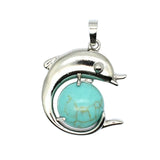 Ocean Serenity: Handcrafted Natural Stone Dolphin Pendant • Healing Crystal Marine Animal Totem • Silver Plated Jewelry Gift
