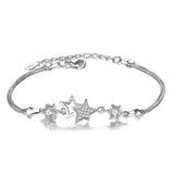 S925 Silver Double Star Charm Bracelet for Women, Micro Paved CZ Zircon Crystal Box Chain Adjustable Bracelet, Elegant Ladies Fashion Jewelry Gift