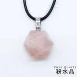 Natural Stone Icosahedron Pendant Necklace Sacred Geometry Faceted Crystal Charms Rose Quartz Green Aventurine Healing Gemstone Jewelry for Women Men