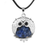 Silver Owl Gemstone Necklace 45CM Black Cord #SN1758 -28X36mm Bird Pendant Choker Jewelry