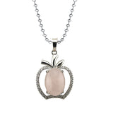 Dainty Pink Crystal Apple Pendant Necklace • Silver Rhinestone Fruit Charm • Natural Healing Stone Romantic Jewelry Gift