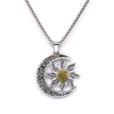 Vintage Stainless Steel Sun Moon Pendant Gemstone Necklace Celestial Jewelry  Spiritual Protection Gift for Men & Women