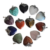 32×38mm Antique Silver Heart Gemstone Pendant | Natural Crystal Retro Love Charm for DIY Jewelry