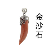 Antique Silver Filigree Cap Wolf Tooth Shaped Natural Gemstone Pendant, Horn Tusk Chakra Healing Crystal Charm for DIY Necklace Making