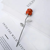 Natural Gemstone Rose Flower Pendants | Handcrafted Silver Metal Long Stem Crystal Roses for Valentines Day, Home Decor & Spiritual Healing Gifts
