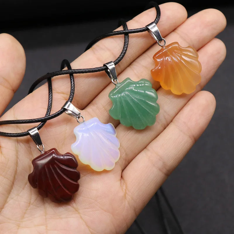 Chakra Healing Shell Pendant | 20mm Natural Crystal Necklace Ocean-Inspired Reiki Jewelry