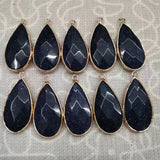Natural Teardrop Faceted Crystal Pendant Gold Plated Wrapped Edge Gemstone Pendant 15x28mm Mixed Stone Rose Quartz Aventurine Black Obsidian Reiki Chakra Healing Stone Charm for DIY Necklace Jewelry Making Bulk