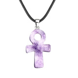 20×30mm Natural Crystal Ankh Cross Pendant Necklace | Egyptian Symbol Gemstone Jewelry for Men & Women