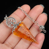 Chips Gemstone Tree of Life Resin Pendulum - Orgone Healing Dowsing Tool with Silver Chain for Divination, Hypnosis & Reiki - Spiritual Gemstone Gift for Wealth & Positivity