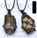 Natural Crystal Woven Net Necklace  Adjustable Braided Cord Stone Holder Pendant, Handmade Netted Cage for Tumbled Gemstone Reiki Healing Jewelry