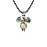 Gothic Stainless Steel Pterosaur Dragon Crystal Holder Necklace • Antique Silver Gemstone Ball Urn Pendant • Unisex Retro Punk Jewelry