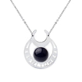 Stainless Steel Witch Moon Pendant Necklace - Triple Moon Goddess Symbol with Moonstone Style Gemstone - Wiccan Pagan Jewelry for Women & Men
