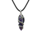 Vintage Guardian Dragon Crystal Necklace • Hexagonal Bullet Stone Wand Charm • Boho Black Rope Cord Healing Quartz Unisex Amulet