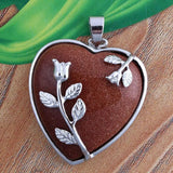 Heart Pendant Silver Rose Flower Wrapped Crystal Stone Necklace Charm for Women Girls Jewelry Gift