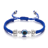 Adjustable Evil Eye Braided Rope Bracelet with Silver Elephant Charm Turkish Lucky Protection Red Black Blue String Bracelets for Women Men Amulet Jewelry