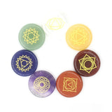7 Chakra Engraved Round Palm Stone Set, Natural Crystal Reiki Healing Pocket Stones Golden Chakra Symbol Meditation Worry Stones Kit