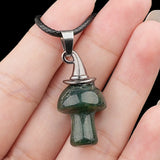 3cm Natural Crystal Mushroom Pendant Necklace | Silver-Plated Witch Hat Gemstone Charm with Black Cord