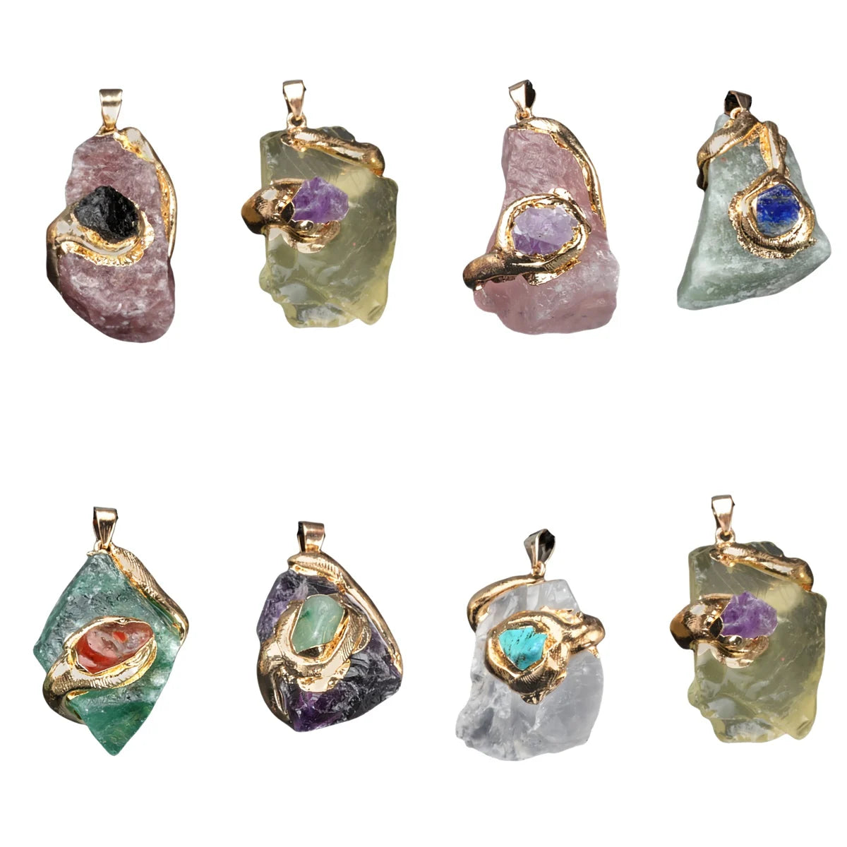 New Design Carving Raw Irregular Crystal Fluorite Stone Pendant for Necklace Jewelry Making