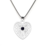 Vintage Stainless Steel Heart Pendant Necklace with Natural Green Aventurine - Celtic Knot Carved Heart Jewelry - Spiritual Protection Gift for Women & Men