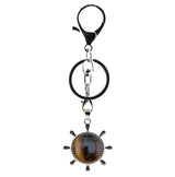 Vintage Silver Ship Rudder Keychain • Antique Nautical Helm Wheel Keyring with Natural Gemstone Ball • Coastal Car Key Holder Backpack Bag Charm