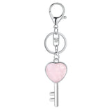 Natural Crystal Heart Key Keychain, Chakra Healing Gemstone Keyring for Car Keys & Bag Charm