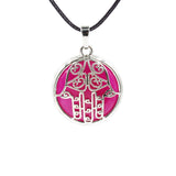 Hamsa Hand Hollow Pendant Necklace, Silver Plated Natural Crystal Inlay Black Wax Cord Protection Necklace for Women