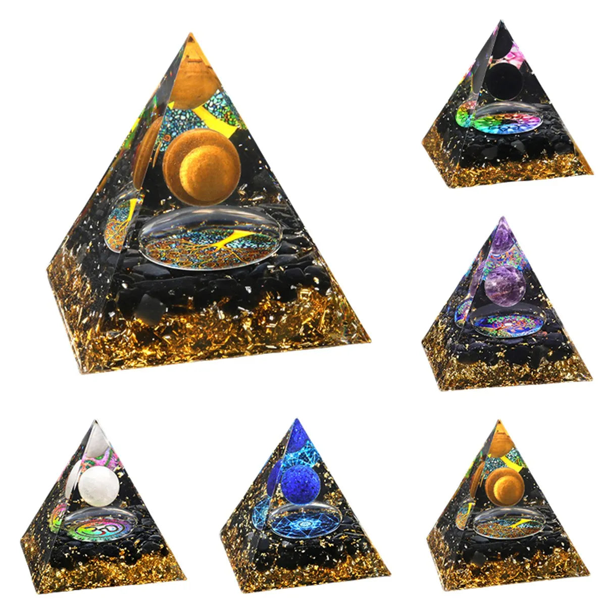 Orgonite Gemstone Pyramid Home & Office Decor Healing Crsytal Sphere Energy Generator for EMF Protection, Meditation & Wealth