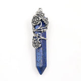 Antique Silver Flower Wire Wrapped Crystal Point Pendant, Natural Gemstone Double Terminated Point Pendant, Floral Metal Wrap Reiki Chakra Healing Pendulum Necklace Pendant for Women