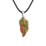 Unisex Natural Crystal Leaf Pendant Necklace Hand-Carved Gemstone Jewelry