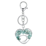 Tree of Life Chakra Key chain Pendant Heart-Shaped 7 Chakras Natural Gemstone Handmade key chain for Women Men