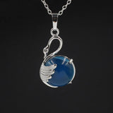 Natural Round Crystal Stone Pendant Wing Silver Plated Wrapped Gemstone Pendant Chakra Reiki Healing Crystal Charms for Jewelry Making Necklace