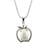 Dainty Pink Crystal Apple Pendant Necklace • Silver Rhinestone Fruit Charm • Natural Healing Stone Romantic Jewelry Gift