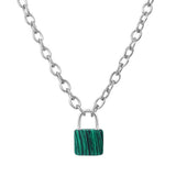 Natural Healing Crystal Lock Pendant Necklace, 20-inch Alloy Chain Chakra Gemstone Jewelry