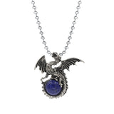Punk Rock Biker Dragon Orb Necklace Set - Heavy Metal Bead Chain Winged Dragon Guardian Crystal Pendant Gift for Men Women