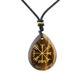 Norse Viking Compass Pendant | 33mm Natural Teardrop Crystal Necklace Vegvisir Protection Amulet