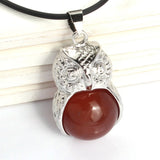 Owl Shape Natural Crystal Pendant Necklace Multi‑Color Healing Gemstone Charm Necklace Spiritual Energy Jewelry for Men Women Gift