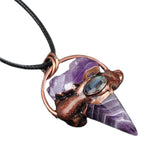 Vintage Copper Red Jasper Hexagon Pointer Necklace - Raw Amethyst & Abalone Shell Mixed Gemstone Wiccan Witchy Pendant